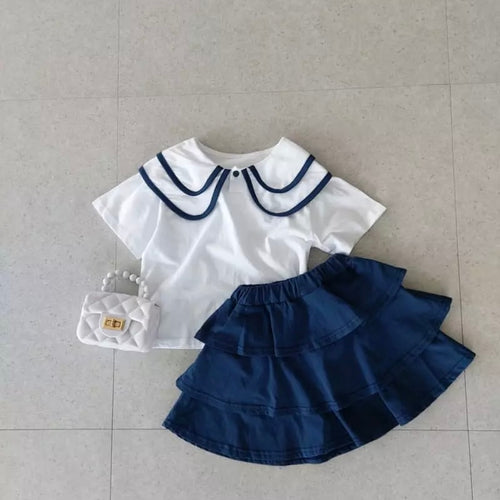 Navy top skirt set