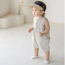 Load image into Gallery viewer, Stripped romper overall with hat