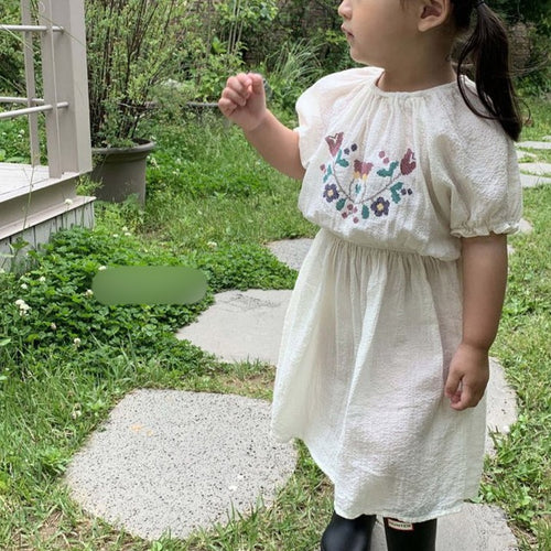 Ivory embroidered floral dress